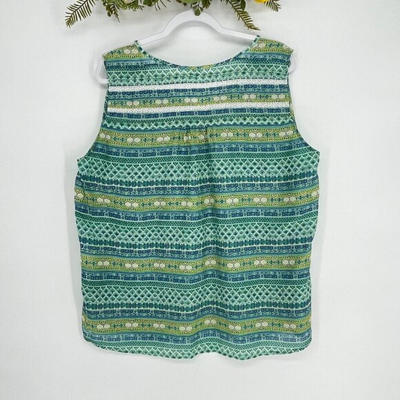 Kuhl Flora Sleeveless Tank Blouse Silk Blend Women's XL Blue Green Boho Resort - Picture 12 of 12